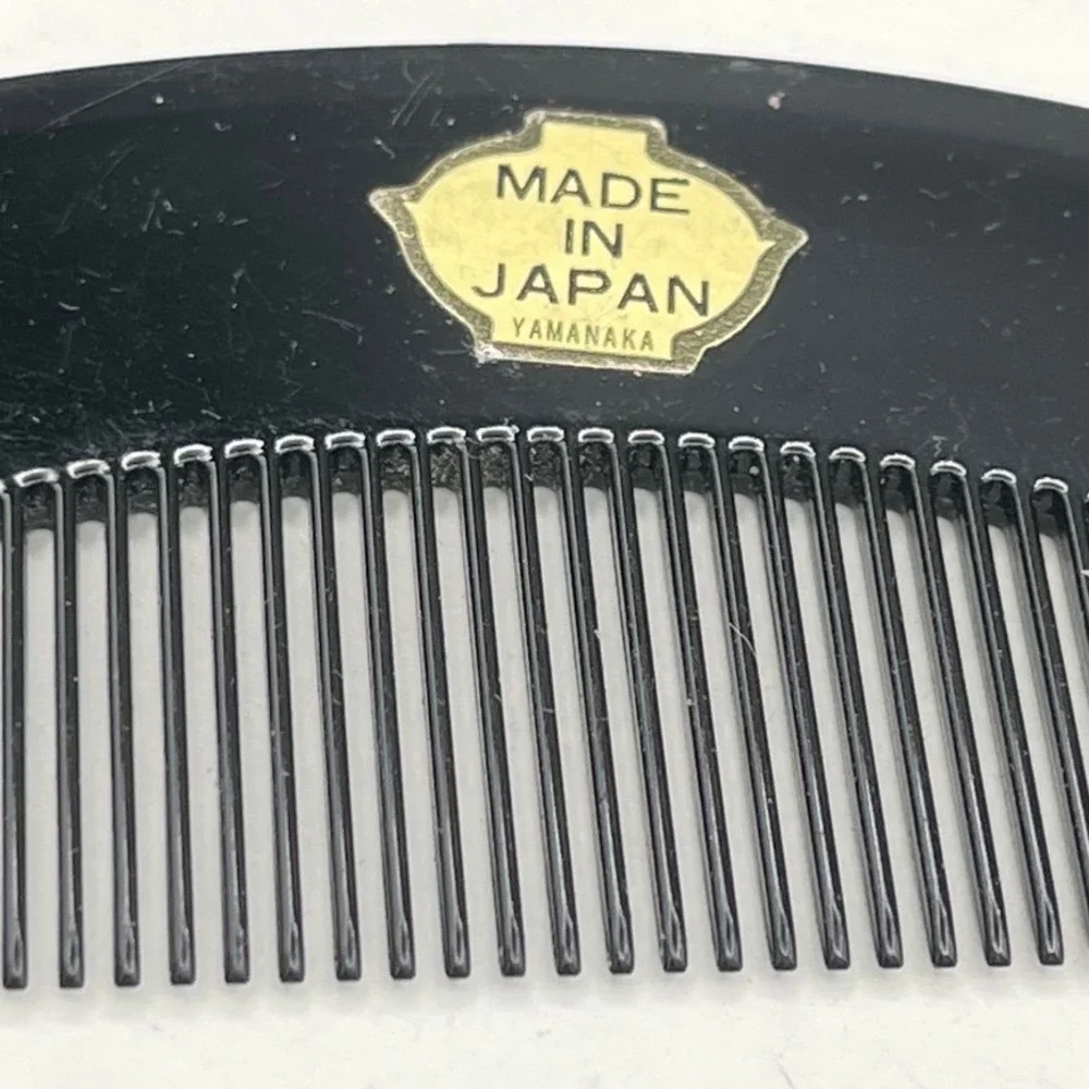 Vintage Japanese Hair Comb Black Lacquer‎ Style Floral  Koshi mid century